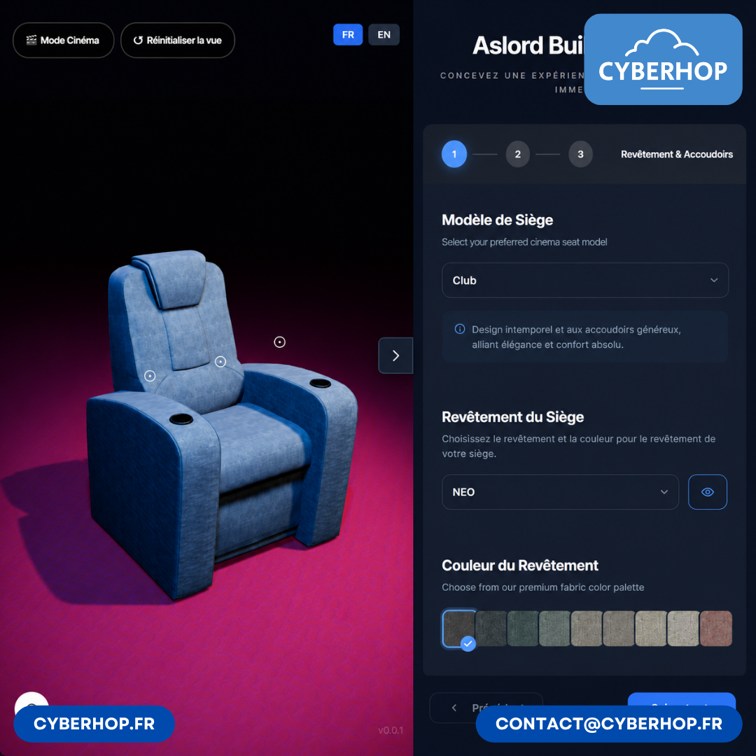 🎬 Réalisation client : configurateur 3D de sièges cinéma haut de gamme pour AsLord Création